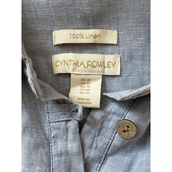 Cynthia Rowley 100% Linen Long Roll Tab Sleeves Light Blue Tunic Blouse Top 1X - Picture 10 of 16
